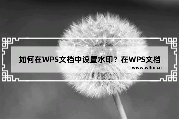 如何在WPS文档中设置水印？在WPS文档中设置水印的方法技巧