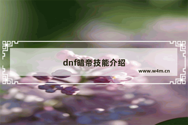 dnf暗帝技能介绍